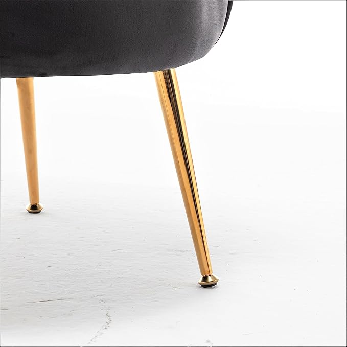 Velvet Barrel Accent Chair with Scalloped Silhouette and Gold Metal Legs, Decorative Piece Suitable for Traditional, Modern, and Contemporary Spaces, Black - LeafyLoom