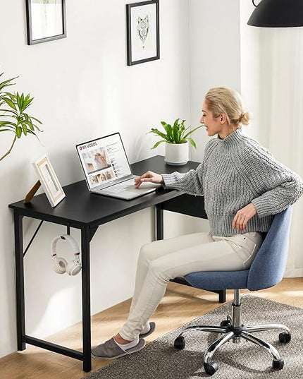 Sweetcrispy Computer 31 Inch Writing Office Small Space Desk Study Modern Simple Style Work Table with Storage Bag Headphone Hook Metal Frame for Home, Bedroom, 31-Inch, Black - LeafyLoom
