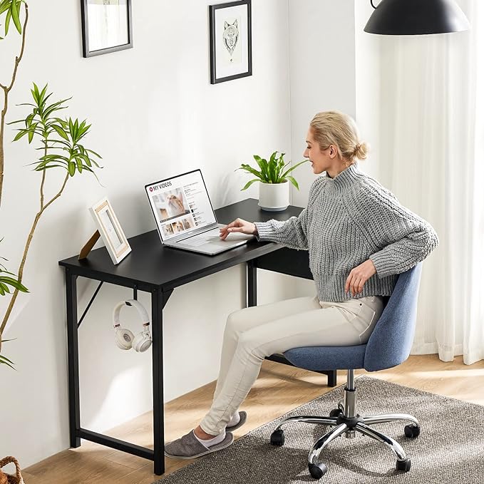 Sweetcrispy Computer 31 Inch Writing Office Small Space Desk Study Modern Simple Style Work Table with Storage Bag Headphone Hook Metal Frame for Home, Bedroom, 31-Inch, Black - LeafyLoom