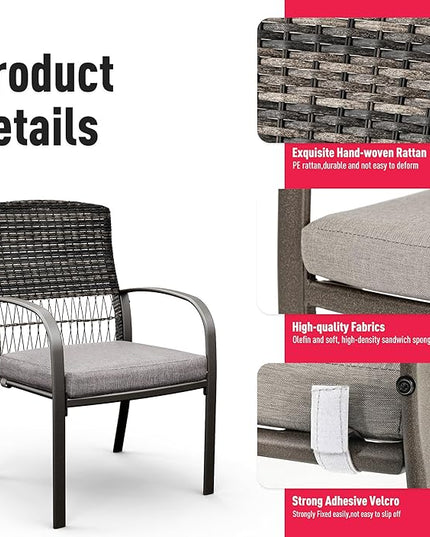 Pamapic Patio Table and Chairs Set, All-Weather Rattan Outdoor Table and Chairs with Removable Waterproof Cushions, Plastic-Wood Patio Dining Set for 6 with Umbrella Hole(Gray) - LeafyLoom