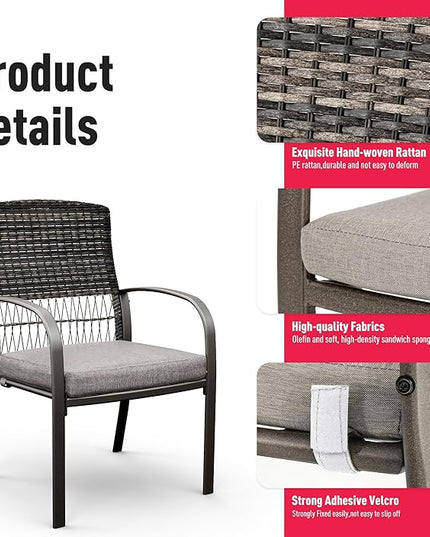 Pamapic Patio Table and Chairs Set, All-Weather Rattan Outdoor Table and Chairs with Removable Waterproof Cushions, Plastic-Wood Patio Dining Set for 4 with Umbrella Hole(Gray) - LeafyLoom
