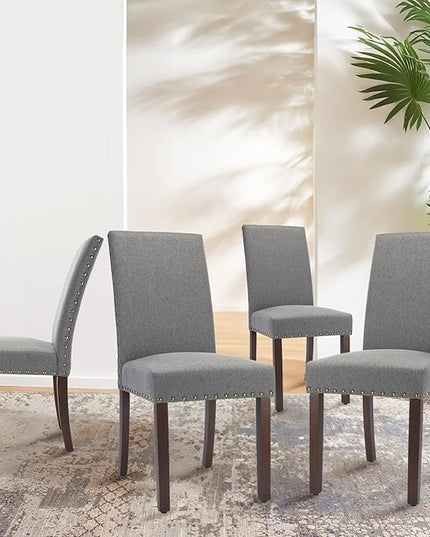 COLAMY Modern Wood Dining Chairs Set of 4, Parsons Dining Chairs, 19 Inch Padded Dining Chairs with Nailed Trim for Kitchen Dining Living Room,Grey - LeafyLoom