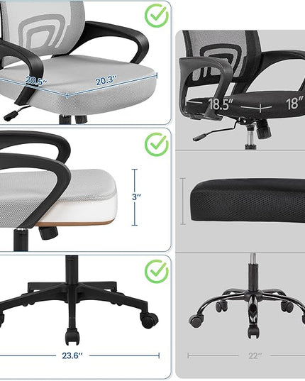 Yaheetech Ergonomic Office Chair Mid Back Computer Chair Mesh Desk Chair with Lumbar Support Armrest Executive Rolling Swivel Adjustable Task Chair for Adults, Grey - LeafyLoom