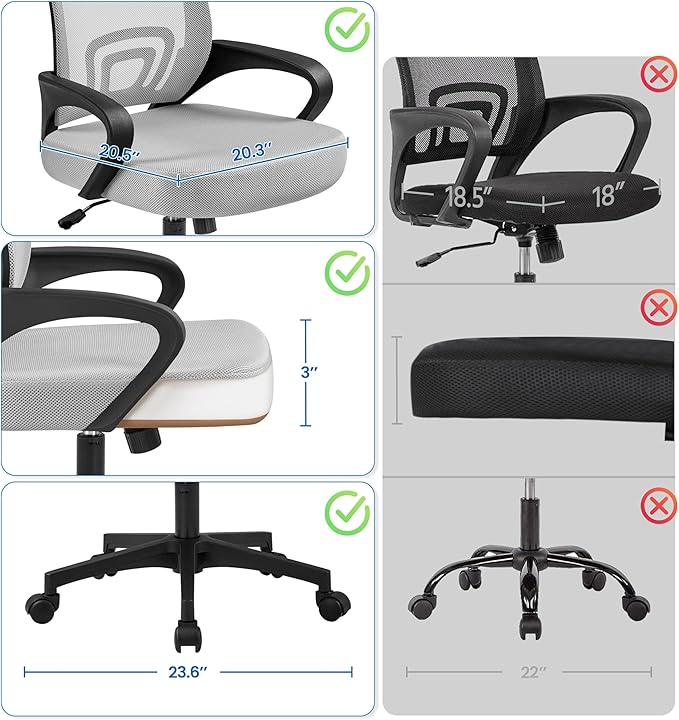 Yaheetech Ergonomic Office Chair Mid Back Computer Chair Mesh Desk Chair with Lumbar Support Armrest Executive Rolling Swivel Adjustable Task Chair for Adults, Grey - LeafyLoom