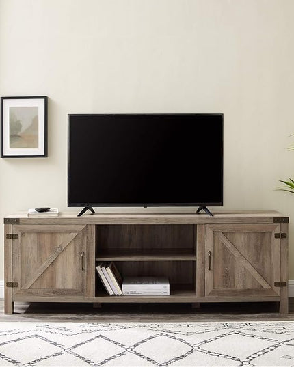 Walker Edison Georgetown Modern Farmhouse Double Barn Door Stand for TVs up to 80 Inches, 70 Inch, Grey Wash - LeafyLoom