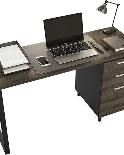 Milano Home Office Desk - 47Inch Space Grey/Black Home Office Desk with Drawers - Modern Computer Desk with Storage, Detachable & Lockable Computer Cabinet - Wooden Office, Study, and Writing Table - LeafyLoom