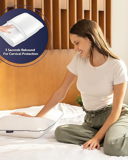 English Home 2 Pack Memory Foam Pillow, Breathable Height Adjustable Orthopedic Pillow, Cervical Pillow for Neck Pain, Machine Washable Side Sleeper Pillow, Neck Pillow, Hard, 16"x 24"x6" inch White - LeafyLoom