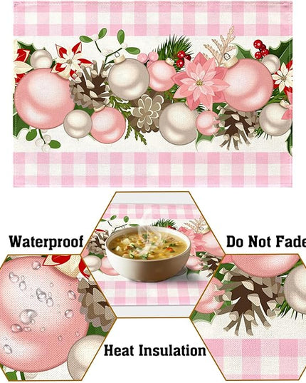 Nepnuser Pink and White Gingham Christmas Placemats Set of 4 Buffalo Check Plaid Xmas Decoration for Home Kitchen Dining Table Decoration Nepnuser