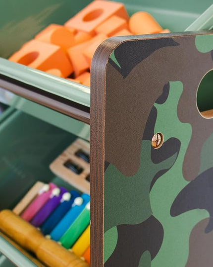 Humble Crew, Army Green Camo Hunter Toy Organizer with 12 Plastic Storage Bins - LeafyLoom