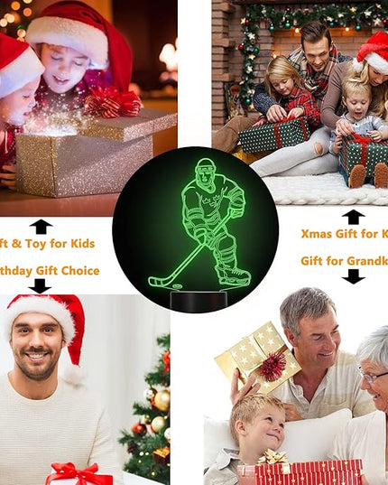 FULLOSUN 3D Night Lights Ice Hockey Athlete 3D Illusion Bedside Lamp 16 Colors Changing with Remote Control Best Birthday Gifts for Men Women - LeafyLoom