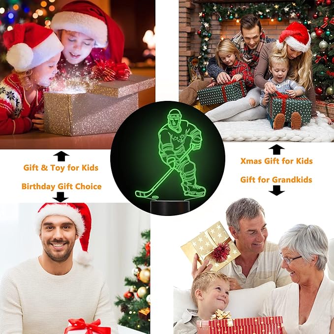 FULLOSUN 3D Night Lights Ice Hockey Athlete 3D Illusion Bedside Lamp 16 Colors Changing with Remote Control Best Birthday Gifts for Men Women - LeafyLoom