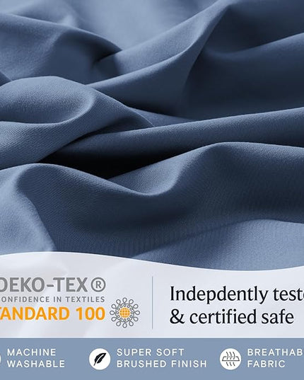 LuxClub 7 PC Split King Sheet Set, Breathable Luxury Bed Sheets, Deep Pockets 18" Eco Friendly Wrinkle Free Cooling Sheets Machine Washable Hotel Bedding Silky Soft - Oxford Split King - LeafyLoom