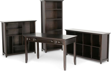 SIMPLIHOME Amherst SOLID WOOD 30 Inch Transitional 5 Shelf Bookcase in Hickory Brown, For the Living Room, Study Room and Office - LeafyLoom