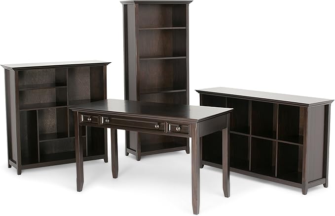 SIMPLIHOME Amherst SOLID WOOD 30 Inch Transitional 5 Shelf Bookcase in Hickory Brown, For the Living Room, Study Room and Office - LeafyLoom