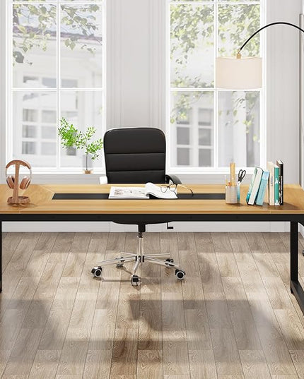 Tribesigns Modern Computer Desk, 78.7 x 39.4 inch X Large Executive Office Desk Computer Table Study Writing Desk Workstation for Home Office, Walnut/Black - LeafyLoom