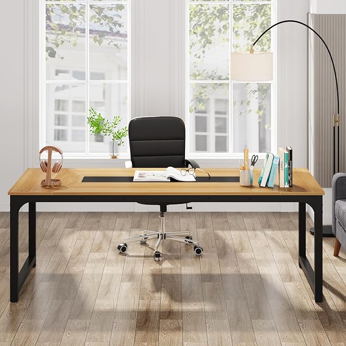 Tribesigns Modern Computer Desk, 78.7 x 39.4 inch X Large Executive Office Desk Computer Table Study Writing Desk Workstation for Home Office, Walnut/Black - LeafyLoom