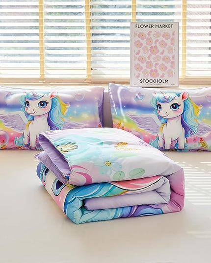 Unicorn Comforter Twin,Princess Twin Comforter,Girls Purple Comforter,Kids Twin Comforter Set for Girls,Unicorn Twin Bedding Set,Unicorn Room Decor - LeafyLoom