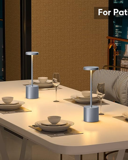 Rechargeable Cordless Table Lamp, 10.25in Small Outdoor Portable Battery Operated Desk Lamps 2 Levels Dimmable Powered Night Light for Dining Restaurant Bar Garden Patio Bedroom Grey - LeafyLoom