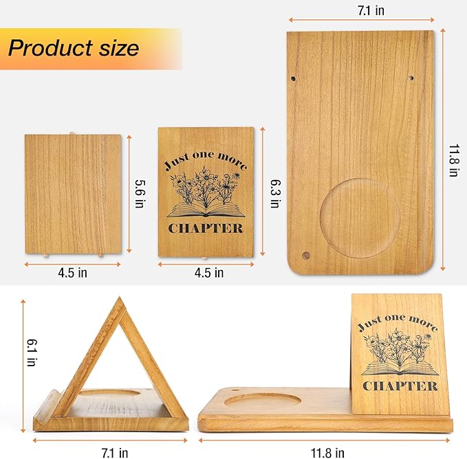 Book Holder, Triangle Small Bookshelf, Unique Book Nook Reading Valet with Cup, Glasses & Pen Holder, Wooden Mini Bookshelf, Book Lovers Gift Ideas - LeafyLoom