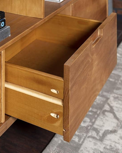 Walker Edison 3-Drawer Mid Century Modern Wood TV Stand for TV's up to 65" Flat Screen Cabinet Door Living Room Storage Entertainment Center, 58 Inch, Caramel - LeafyLoom