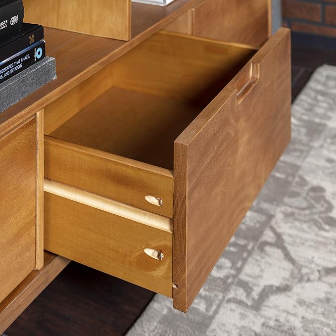 Walker Edison 3-Drawer Mid Century Modern Wood TV Stand for TV's up to 65" Flat Screen Cabinet Door Living Room Storage Entertainment Center, 58 Inch, Caramel - LeafyLoom