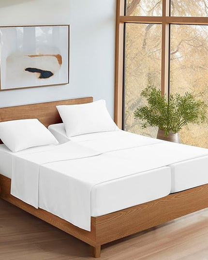 UGG 33610 Alahna Split King Bed Sheet and Pillowcase 5-Piece Set Sleep in Luxury Machine Washable Deep Pockets Wrinkle-Resistant Breathable Cozy Comfort Silky Cooling Sheets, Split King, White - LeafyLoom