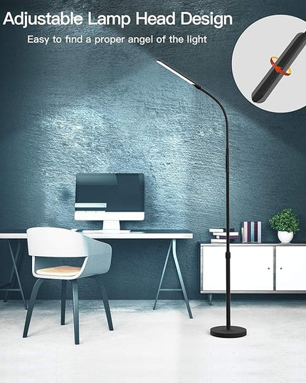 NXONE Led Floor Lamp,Modern Reading Adjustable Standing Height 4 Colors and Stepless Brightness Work Lamp for Living Room Bedroom Reading, Black - LeafyLoom