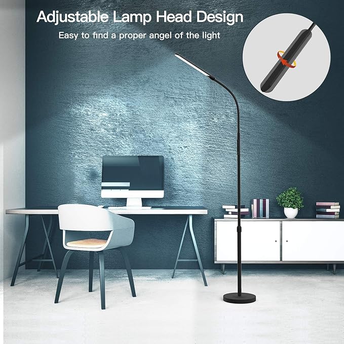NXONE Led Floor Lamp,Modern Reading Adjustable Standing Height 4 Colors and Stepless Brightness Work Lamp for Living Room Bedroom Reading, Black - LeafyLoom