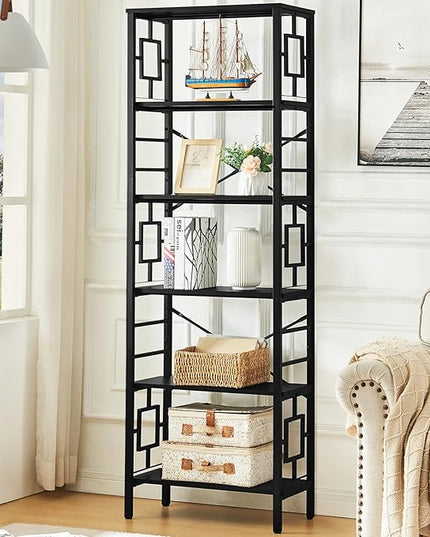 HOMISSUE Tall Bookshelf, Industrial 6-Tier Bookshelf with Unique Design, Open Bookshelves and Bookcases,Black - LeafyLoom