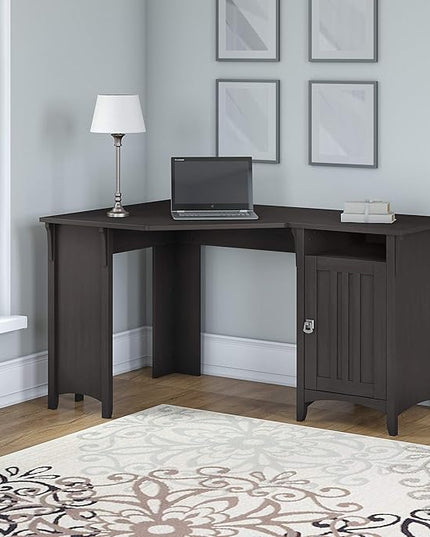 Bush Furniture Salinas 55, Corner Desk with Storage Cabinet, Vintage Black (SAD155VB-03) - LeafyLoom