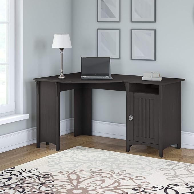 Bush Furniture Salinas 55, Corner Desk with Storage Cabinet, Vintage Black (SAD155VB-03) - LeafyLoom