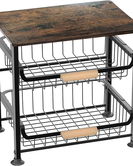 3-Layer Kitchen Fruit Storage Basket Snack Rack, countertop Storage Rack, Stackable Storage Rack with Desktop, Pull-Out Hollow Metal Storage Basket with Handle, Kitchen Organizers & Storage - LeafyLoom