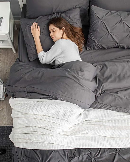 Bedsure Full Size Comforter Sets - Bedding Sets Full 7 Pieces, Bed in a Bag Dark Grey Bed Sets with Comforter, Sheets, Pillowcases & Shams, Adult & Kids Bedding - LeafyLoom