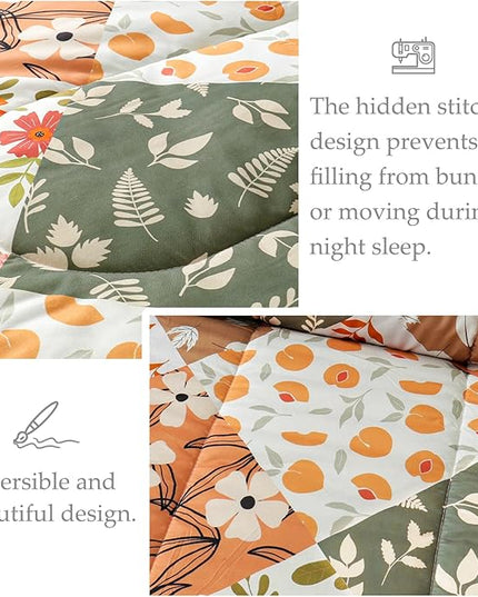 Whale Flotilla King Comforter Set, Soft Reversible Orange and Beige Bedding Comforter Set with Boho Pattern, 1 Micoriber Patchwork Comforter and 2 Pillow Shams, 3 Pieces - LeafyLoom