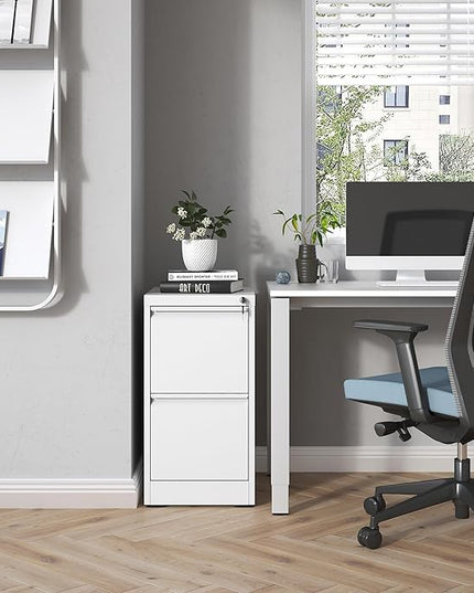 2 Drawer File Cabinet with Lock, Metal Vertical Filing Cabinets for Home Office, Steel Storage Cabinet for Hanging Legal/Letter Size Files, Assembly Required (White) - LeafyLoom
