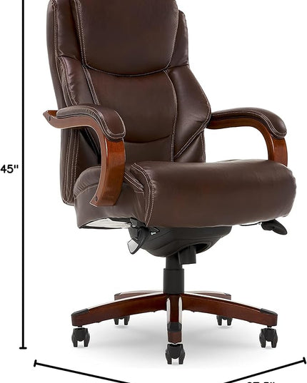 La-Z-Boy Delano Big & Tall Executive Office Chair, High Back Ergonomic Lumbar Support, Bonded Leather, Brown - LeafyLoom