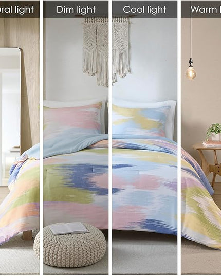Intelligent Design Queen Comforter Set, Chic Colorful Brushstroke Abstract Print, Girls Room Décor, All Season Queen Bedding Sets for Girls, Matching Sham, Full/Queen, Blue Multi 3 Piece - LeafyLoom