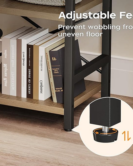 Bookshelf, 3 Tier Industrial Bookcase, Metal Small Bookcase, Rustic Etagere Book Shelf Storage Organizer for Living Room, Bedroom, and Home Office(Light Coffee) Patent Pending D29873033 - LeafyLoom