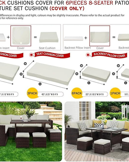 ClawsCover 13Pack Outdoor Seat and Back Cushions Replacement Covers Fit for 7Pieces Wicker Rattan Patio Furniture Set Sectional Couch with Dining Table and Ottoman,Cream-Include Cover Only - LeafyLoom