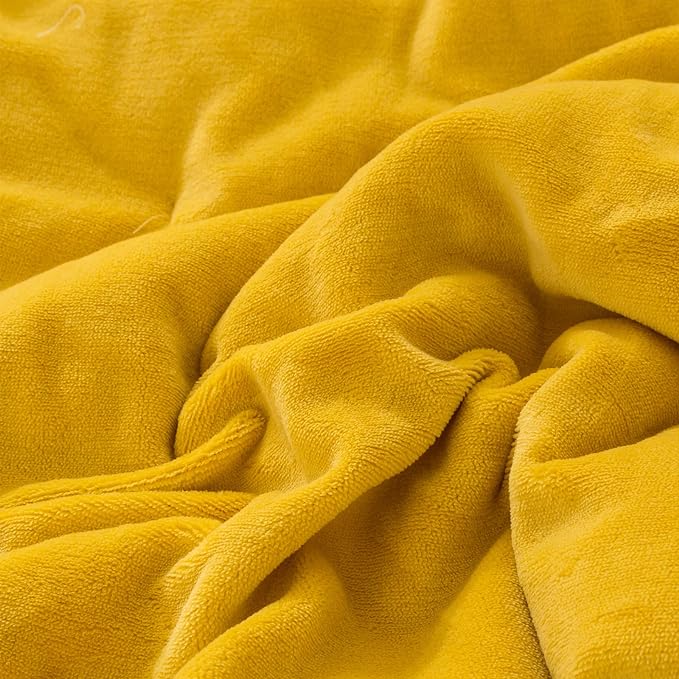 Wellboo Mustard Velvet Comforter Sets Queen Women Turmeric Yellow Fluffy Bedding Comforters Teen Girls Dark Yellow Plush Quilts Soft Warm Winter Flannel Blankets Solid Yellow Luxury Shaggy Crystal Bed - LeafyLoom