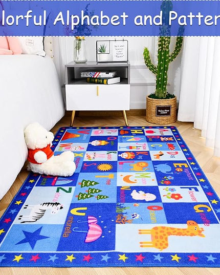 Terrug Kids Rugs ABC Alphabet Carpet Playmat, Word Educational Area Rug, Non Slip Cute Cartoon Daycare Supplies, Kids Gift for Playroom, Classroom, Bedroom and Nursery (3x5 Feet) - LeafyLoom