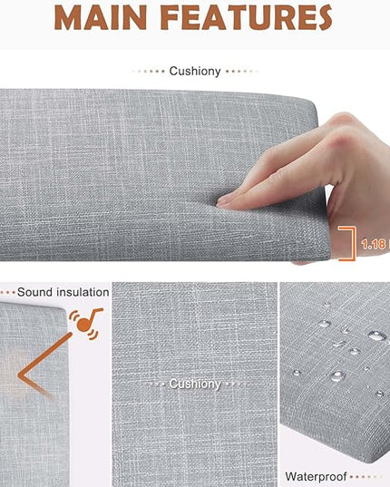 Upholstered Wall Mounted Headboard, 3D Soundproof Wall Panels Peel and Stick Headboard for Queen Size, Reusable and Removable Tufted Bed Headboard in Light Grey(9 Panels, 10" x 24") - LeafyLoom