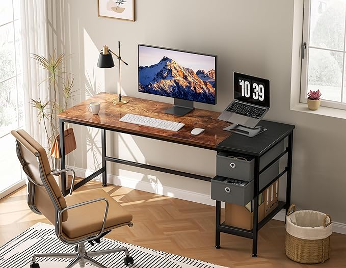 HOMIDEC Office Desk, Computer Desk with Drawers 55" Study Writing Desks for Home with Storage Shelves, Desks & Workstations for Home Office Bedroom - LeafyLoom