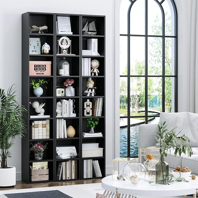 FOTOSOK 8-Tier Media Tower Rack, 11.6 X 9.3 X 70.9 Inches CD DVD Slim Storage Cabinet with Adjustable Shelves, Tall Narrow Bookcase Display Bookshelf for Home Office, Black - LeafyLoom