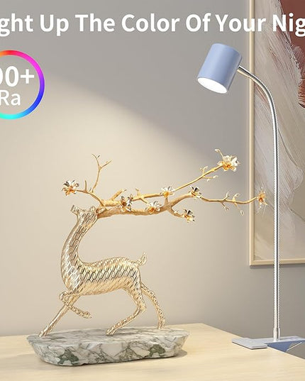 Dott Arts Desk Lamp,USB Clip On Light with 3 Color Modes,LED 10 Levels Brightness Reading Lamp, 360°Gooseneck Book Light,Eye-Care Reading Light for Home Office,Headboards Blue - LeafyLoom