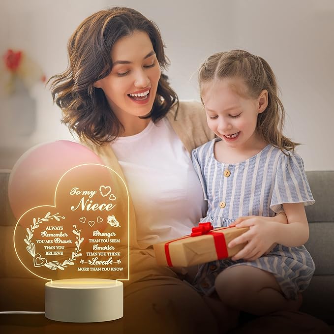 Niece Gifts from Auntie, Gifts to My Niece - Engraved Night Light, Birthday Gifts for Niece from Aunt, Encouragement Gifts for Niece from Aunt Uncle - LeafyLoom
