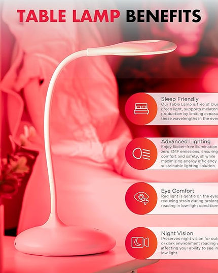 Mito Red Light - Red Light Lamp - Portable & Flexible Red Table Lamp - Cordless Lamp, Rechargeable Reading Lamp - Red Light Reading Light - Red Light for Bedroom & Desk - LeafyLoom