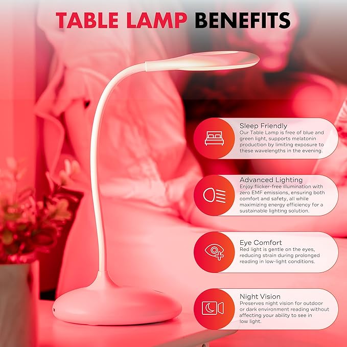 Mito Red Light - Red Light Lamp - Portable & Flexible Red Table Lamp - Cordless Lamp, Rechargeable Reading Lamp - Red Light Reading Light - Red Light for Bedroom & Desk - LeafyLoom