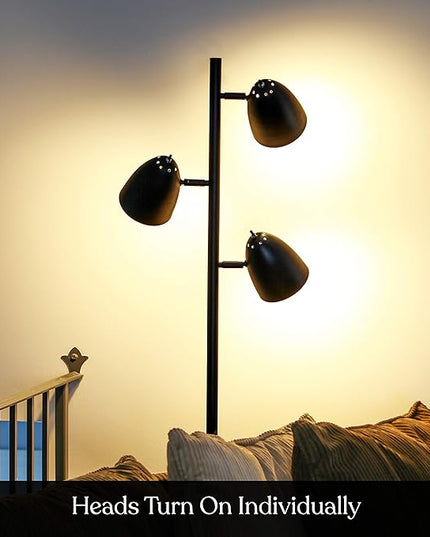 Brightech Jacob LED Standing Lamp, Modern Bright Floor Lamps for Living Rooms & Bedrooms, Tall LED Lighting Lamp with Adjustable 3 Light Tree – Classic Black - LeafyLoom