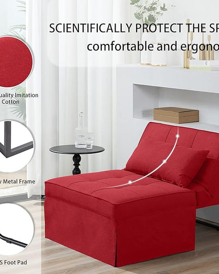 Sofa Bed, 4 in 1 Multi-Function Folding Ottoman Breathable Linen Couch Bed with Adjustable Backrest Modern Convertible Chair for Living Room Apartment Office,Red - LeafyLoom